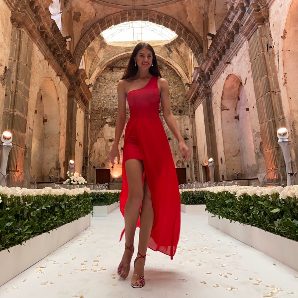 Stretta Red One Shoulder High-Low Dress